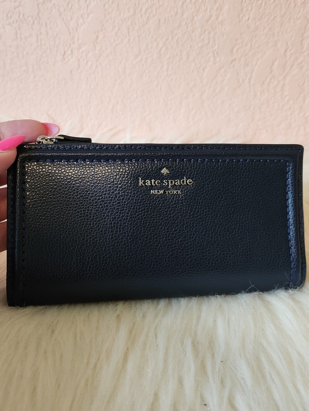 Kate Spade Braylon Navy Pebbled Leather BiFold Wallet OS